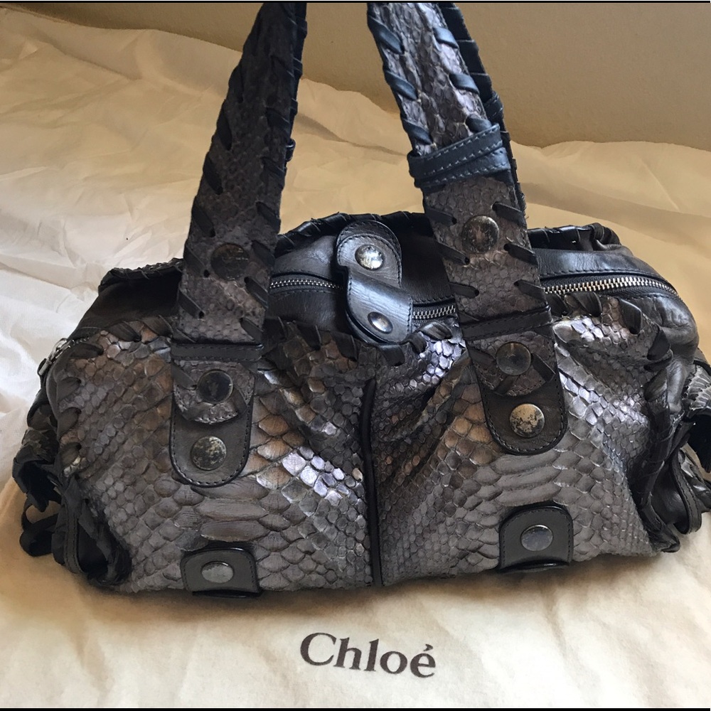 Chloe Silver and Black Python Satchel